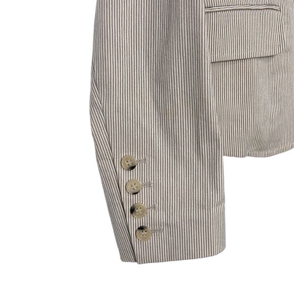 Theory Pin Stripe Tan White Black striped Blazer Jacket size 2 - Picture 3 of 7